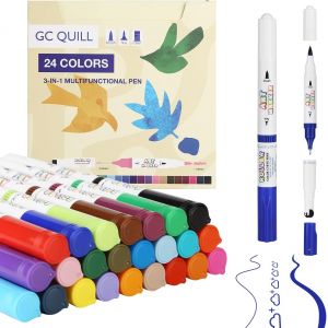 Stylos Feutre Courbes - 24 Couleurs Stylos Courbes &Agrave; 3 Pointes - Diff&eacute;rentes Formes De Tampons, Pointe Pinceau, Pointes Fines - Pour Agenda, Scrapbook, Journalisme, Planning, Notes, Calendri - Neuf