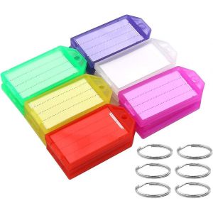 Lot de 60 porte-cl&eacute;s en plastique r&eacute;sistant avec anneau bris&eacute; solide et &eacute;tiquette &agrave; rabat, couleur d'identification, pour bagages, 6 couleurs assorties - Neuf