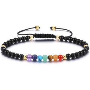 Bracelet Fine Chakra Pierre Naturelle 4mm Perle D'energic Bracelet Tressé Réglable Bracelet 7 Chakra Pour Femme Fille Amitié Cadeau Fête De Mère Anniversaire - Neuf