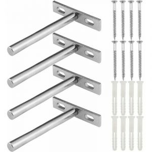 Supports d'étagères en T invisibles, 4 pièces en métal pour la fixation invisible d'étagères flottantes, Supports d'étagères flottantes invisibles en argent pour le montage mural DIY - Neuf