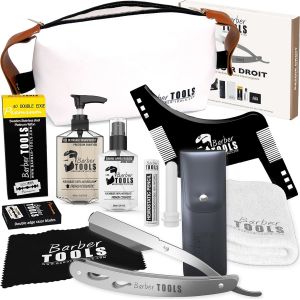 Eryi-Kit De Rasage - Rasoir Droit + 40 Doubles Lames + Peigne Guide Pour Rasage + Gel De Rasage Transparent 80ml + Baume Après Rasage 30ml + Pierre D'alun + Serviette De Rasage + Grand Sac ¿Barber To - Neuf