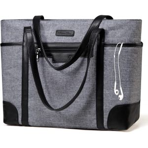 Sac Cabas Femmes, Grande Capacit&eacute; Sac Ordinateur 15,6 Pouces Imperm&eacute;able Fourre Tout De Travail Avec Sangle De Bagages, Gris Anthracite - Neuf