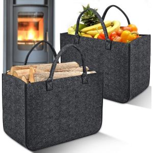 Subzonal-2 Pièces Sac À Bûches En Feutre, Grand Capacité Pliable Panier En Feutre Avec Poignée De Transport Pour Bois De Cheminée, Jouets, Vêtements, Shopping (50 X 30 X 35 Cm, Noir) - Neuf