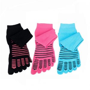 3 Paires De Chaussettes De Yoga Pour Femme, Chaussettes Sport Avec Semelle En Caoutchouc, Chaussettes Anti-D&eacute;rapantes &Agrave; Doigts Pour Yoga, Pilates, Danse, En Coton Respirant 140 G - Neuf
