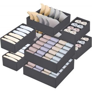 MEVRONISSHOP-Lot de 8 Organisateur sous Vetement Pliable, 24/8/6 Compartiments Organisateur de Tiroir Non-tiss&eacute;, Rangement Soutien Gorge, Culotte, Chaussette, Cravate, Gris Fonc&eacute; - Neuf