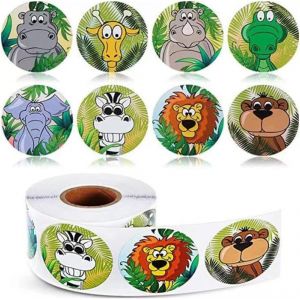 Animaux Gommettes Autocollants (Girafes, Des Éléphants, Des Lions, Des Zèbres, Des Singes, Etc), Pour Jouet Scrapbooking Livre Téléphone Stickers, 1 Rouleau 500 Pièces, Multicolore - Neuf