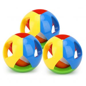 Lot de 3 puzzles triangulaires 4 couleurs, balle a attraper a la main, jouet educatif pour bebe, boule roulante et rampante - Neuf