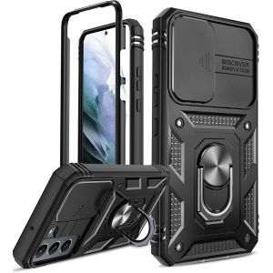 Case For Samsung Galaxy S22 With Ring Stand, Full Protection Hard Pc Camera Anti-Fall Reinforced Armor Shockproof Bumper Case Black (Without Screen Protector) - Neuf