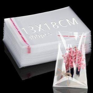 300 Pièces Sachet Cellophane Transparent 18x13cm Adhésif pour Bonbons, Bijoux, Chocolats Emballage Plastique OPP pour Cadeaux de Noël - Neuf