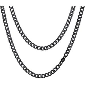 Kal-Cha&icirc;ne Cubaine Homme,Collier Grosse Maille Plate &Eacute;paisseur 5mm/9mm/12mm En Acier Inoxydable/Dor&eacute;/Noir,Longeur 45/50/55/60/65/70/75cm,Bijoux Hip Hop Chunky Cadeau Pour Anniversaire No&euml;l - Neuf