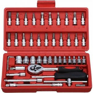 Jeu de 46 embouts de douilles avec cliquet réversible pour les réparations automobiles et les outils ménagers, embouts de douilles et de clés métriques - Neuf
