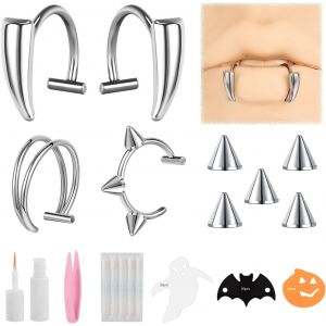 Kal-Anneau Dents Vampire Acier Inoxydable, Bijoux Manchette Lèvre Non Perçants Halloween, Bijoux Monroe Réglables Helix Cartilage Boucle D'oreille Pour Femmes Hommes - Neuf