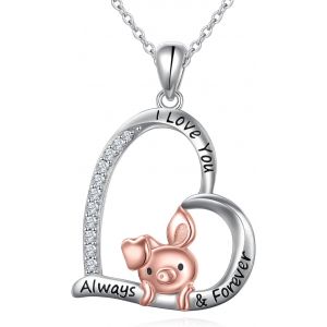 Collier En Argent Sterling 925 Avec Pendentif En Forme De Cochon - Cadeau Pour Femme,Adolescente,Fille,Argent Sterling - Neuf
