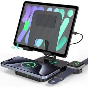 Chargeur Sans Fil Pour Apple,Station De Charge Multiple 3 En 1 Pour Iphone 16/15/14/13/12,Chargeur Pour Apple Watch 10/9/8/7/6/Se/5,Chargeur Pour Airpods 4,Support De Station De Charge Pour Ipad - Neuf