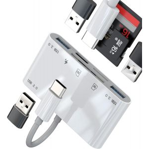 Adaptateur USB C vers USB SD Micro SD (6 en 1) pour Apple iPhone 15 pour iPad Pro, compatible avec appareil photo Samsung, lecteur de carte m&eacute;moire, lecteur de carte m&eacute;moire OTG, TF, convertisseur - Neuf