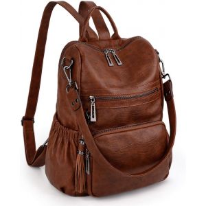 KALANKA-Femme Sac port&eacute; Dos Anti-Vol Sac &agrave; Main port&eacute; &eacute;paule Glands Multi Compartiment PU Cuir lav&eacute; - Neuf