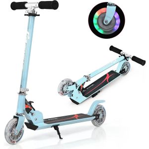 Trottinette Enfant 2 Roues Pliable 70 X 31 X 63-86,5 Cm Frein &Agrave; Friction Design Moderne En Aluminium Bleu Helloshop26 20_0014588 - Neuf