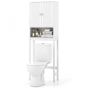 COSTWAY Meuble WC au-Dessus des Toilettes avec 2 Portes, Compartiment Ouvert, Etag&egrave;re R&eacute;glable, pour Salle de Bain 60 x 23 x 168 cm - Neuf