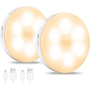 Cmjaagur-Veilleuse &Agrave; D&eacute;tecteur De Mouvement, Veilleuse Led Rechargeable Avec C&acirc;ble Usb, Applique Murale Sans Fil Avec Auto/On/Off Pour Placard, Escaliers,Garage,Couloir,Pack De 2,Blanc Chaud[M1780] - Neuf