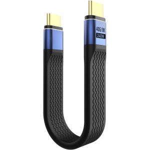 C&acirc;ble USB C vers USB C Court,C&acirc;ble de Donn&eacute;es de Chargeur USB Type C 240 W,Adaptateur USB 4.0 OTG 40 Gbit/s pour Thunderbolt 4/3,i-Pad Pro/Air,MacBook,i-Phone 15/16 Plus Pro Max,Bleu+Noir - Neuf