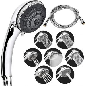 KAL-Pommeau Douche Et Tuyau, 7 Modes Universel Réglable Pommeau De Douche Avec Tuyau 150 Cm,Avec Économie D'Eau Haute Pression Pommeau De Douche,Installation Facile,Hydrothérapie,Spa,Salle De Bain - Neuf