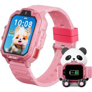 T17 4G Montre connect&eacute;e Enfant, Montre GPS Enfant, appels vid&eacute;o, appels d'urgence SOS, Chat Vocal, SMS, Mode &eacute;cole, Jeux et Station de Charge Panda, Montre pour Filles et gar&ccedil;ons (Rose) - Neuf