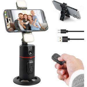 JGD-Tr&eacute;pied de voiture Face Tracking, rotation &agrave; 360&deg;, support de t&eacute;l&eacute;phone intelligent, pour selfie, contr&ocirc;le gestuel, tr&eacute;pied de cam&eacute;ra avec t&eacute;l&eacute;commande et lumi&egrave;re de remplissage pour enregistreme - Neuf