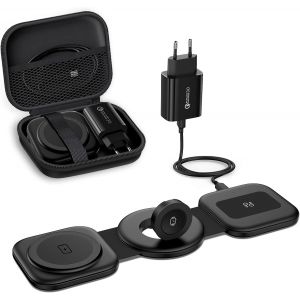 JGD-Chargeur sans Fil 3 en 1 Magn&eacute;tique Pliable pour iPhone 16/15/14/13/12/Pro/Max/Plus, Station de Charge pour Apple Watch Ultra 9/8/7/6/5/4/3, Chargeur Induction for AirPods - Neuf