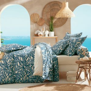 Parure De Lit 3 Pi&egrave;ces Coton V&eacute;g&eacute;tal G&eacute;om&eacute;trique Housse + Taies - Neuf