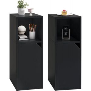 Ulteronixshop-Lot de Tables de Chevet &Eacute;troite, Table d'appoint, Compartiment Ouvert, Porte &agrave; Angle Biseaut&eacute;, Plateau R&eacute;glable, L24 x P29 x H62 cm, en Bois, pour Chambre, Salon, Noir HST016B-2 - Neuf