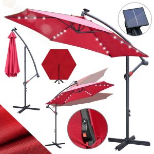 Parasol Solaire Led 3,5 M, Grand Parasol &Eacute;clairant Pour Jardin, Protection Uv 50+, Toile Imperm&eacute;able Et Structure Stable Rouge - Neuf