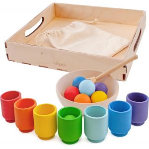 Rainbow Balls in Cups Montessori Games 1 Year + Educational Sensory Baby Toy for Learning Counting and Colour Sorting-7 Balls.[F23] - Neuf