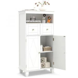 COSTWAY Colonne Salle de Bain avec 2 Tiroirs, Placard &agrave; 2 Portes, Compartiment Ouvert, &Eacute;tag&egrave;re R&eacute;glable pour Salon, Cuisine, Blanc - Neuf