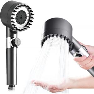 Pommeau de Douche Haute Pression,Anti Calcaire Douchette Massant avec Stop,Douchette Haute Pression avec 3 Types de Jets,Spa/Massage Pomme de Douche - Neuf