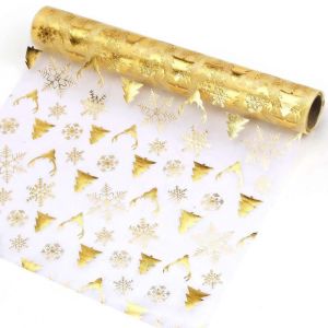 Nappe de No&euml;l avec un &eacute;lan, nappe transparente dor&eacute;e - Neuf