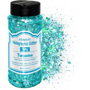 Kalanka-Holographique Grosses Paillettes, 100g Turquoise Sequins Glitter, Paillettes Pour Visage, Corps, Cheveux, Résine Epoxy, Paillette Visage Festival - Neuf