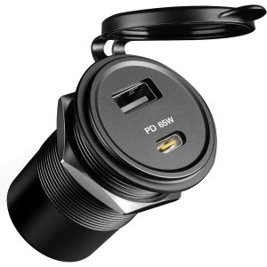 JGD-Prise USB 12V 65W PD3.0 et 18W QC3.0, Camping-Car Voiture Aluminium Ordinateurs Portables USB-C Chargeur, Etanche Charge Rapide pour Bateau Marine Camion Caravane, 1 pi&egrave;ce - Neuf