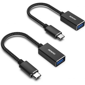 TRAHOO-Adaptateur USB C vers USB 3.0, 5Gbps OTG Type-C M&acirc;le vers USB A Femelle [Nylon Tress&eacute; Aluminium],Compatible avec iPhone 16/15 MacBook Pro Air iPad Pro Galaxy S23 S22, Lot de 2-Noir - Neuf