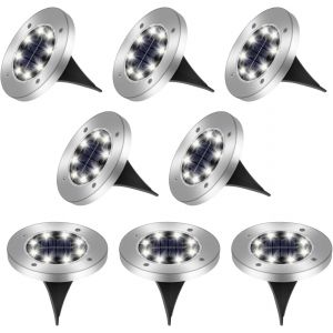 Lot De 8 Lumi&egrave;re Solaire Au Sol, 8 Leds Jardin Exterieur Solaire &Eacute;tanche Ip65, Spot Solaire Ext&eacute;rieur Encastrables &Eacute;clairage, Pour Chemins Pelouse Terrasse All&eacute;e Cour Piscine Escaliers (Blanc Froid) - Neuf