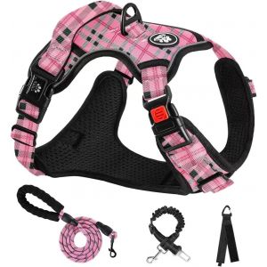 Harnais Veste Et Longe Anti Traction Pour Petit Chiens, Couleur Rose Plaid Taille S Arnet Pour Chien Le Cou 28 38cm Poitrine 38 53cm, Colliers, Harnais Et Laisses Pour Chiens - Neuf