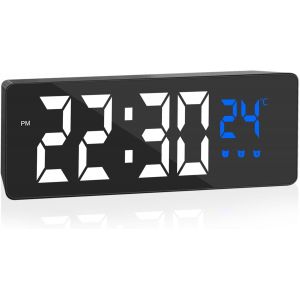 KAL-Réveil Numérique, Grand Écran Avec Affichage De La Température, Horloge De Chevet, Réveil Alimenté Par Usb, Réveil Avec 3 Modes De Répétition, 12/24 Heures, Intensité Automatique La Nuit, - Neuf