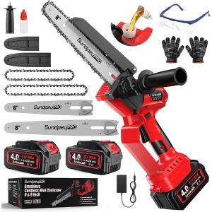 CHECARZHN--NO1-Mini Tronconneuse A Batterie 8 Et 6 Pouces - 1180W Brushless Tronconneuse Electrique Sans Fil Avec 2×4.0Ah Batteries, Système D'Huile Automatique, Tension De Chaîne Sans Outil, Pour Ja - Neuf