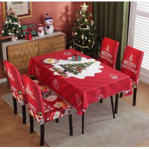 (B)Nappe De Noël Président De Couverture,1 Nappe Et 4 Housses De Chaise,De Noël, Ensemble De Salle À Manger,Stretch Amovible, Lavable,Imperméable À L'eau Résistant À L'huile Couvre Décor - Neuf