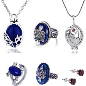 Kahfl-The Vampire Diaries Lot De 6 Colliers Salvatore Damon Stefan Doigt Famille Armoiries Bague Boucles D'oreilles Rubis Pour Femme,Zinc,Rubis - Neuf