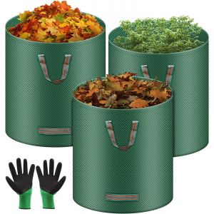 SUBZONAL-3X 272L Sacs de Jardin Ind&eacute;chirables, Gants Inclus, Sac Jardinage D&eacute;chets, Autoportant, Big Bag Avec Poign&eacute;es, &Eacute;tanche, Pliable Et R&eacute;utilisable, Sac V&eacute;g&eacute;taux Jardin - Neuf