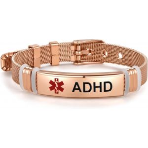 Kalanka-Bracelet D'identification M&eacute;dicale Rose Pour Femmes, Hommes, Famille, Amis, Bracelet D'identification D'urgence R&eacute;glable En Acier Inoxydable Or Rose - Neuf