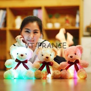 Ours Peluche Lumineux LED, Couleur: Blanc, Taille: 25cm - Neuf
