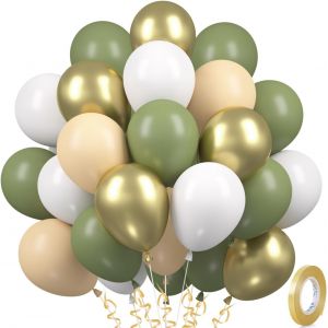 MEVRONISSHOP-30 ballons vert or, ballons vert sauge, set de ballons verts, r&eacute;tro vert or blanc m&eacute;tallis&eacute; ballons latex pour anniversaire b&eacute;b&eacute; shower mariage tropical safari party deco - Neuf