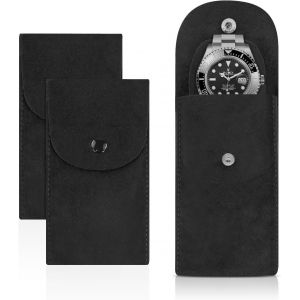Kal-2 Pièces Pochettes De Montres Velours Montre De Stockage Sacs Support Pour Montres Intégré Pour Hommes Et Femmes, Célibataire Montre Sac Rangement Cadeau Sac Avec Snap (Noir) - Neuf
