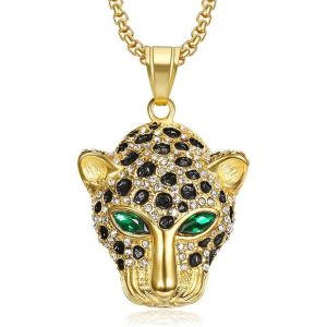 Trahoo-Collier Léopard Tête Or Punk Rock Hip Hop Pendentif Unisex - Or - Neuf
